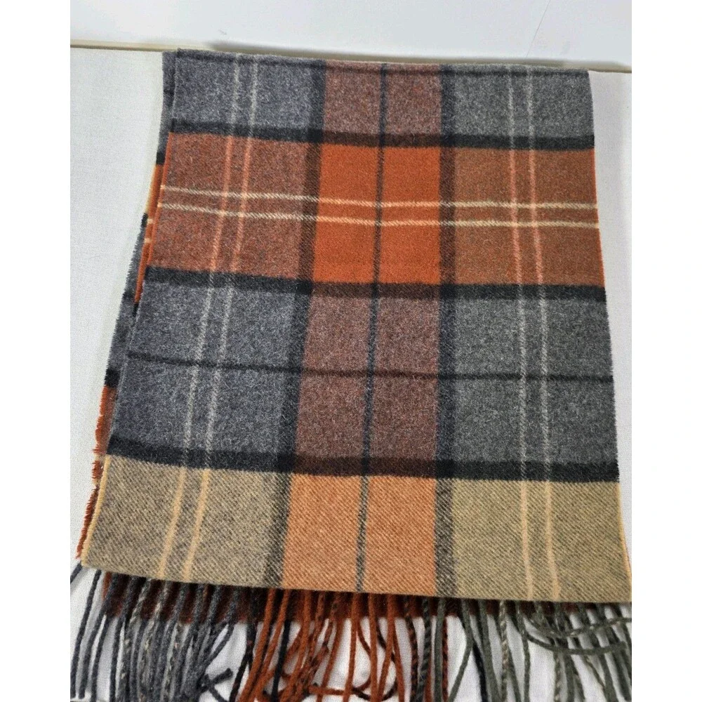 Jos. A. Bank 100% Cashmere Knit Plaid Fringe Men's Scarf